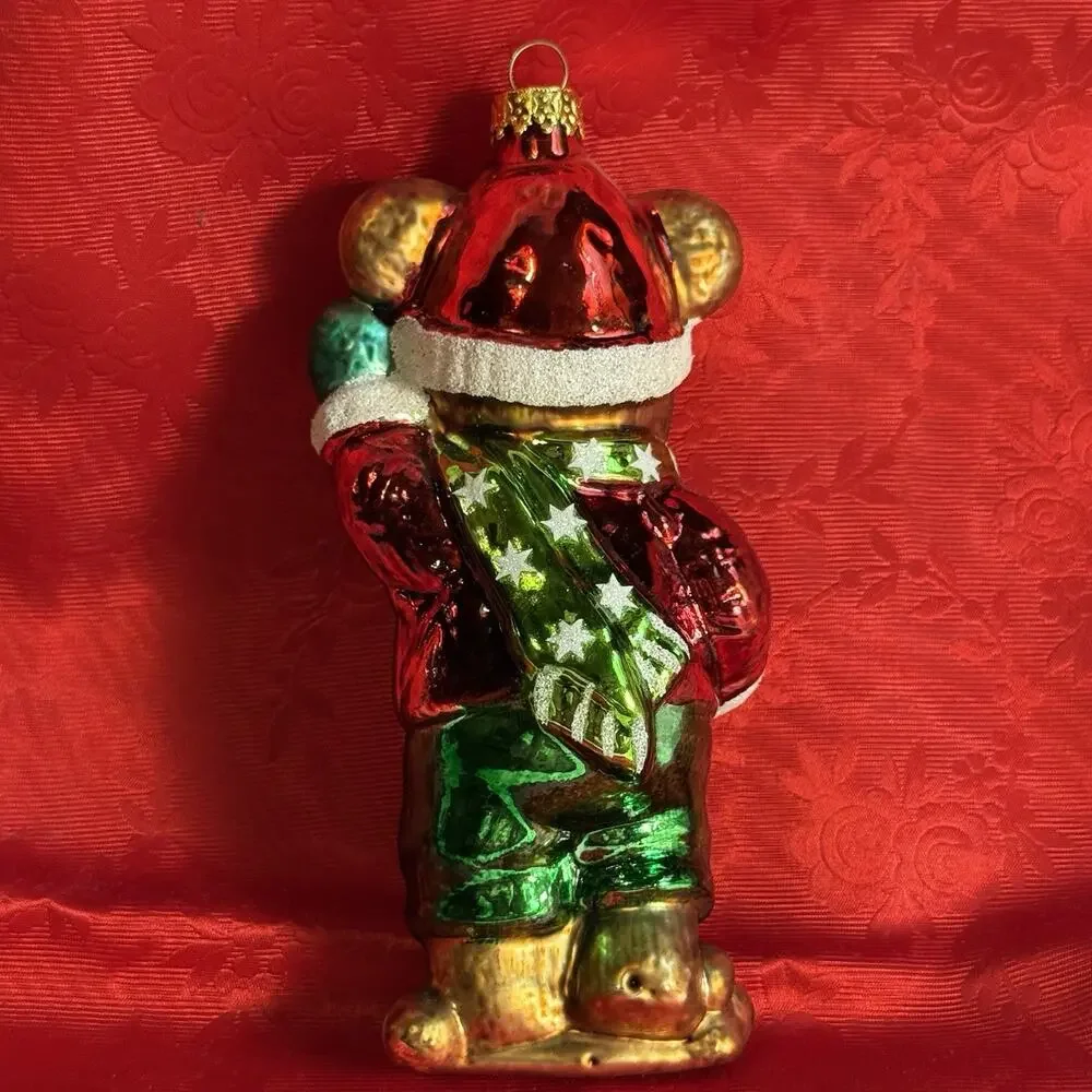 Anthropomorphic Teddy Bear Old World Glass Christmas Ornament Embellished